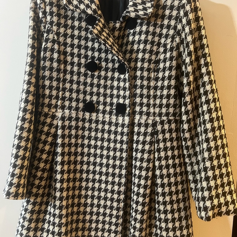 CoffeeShop NYC Stylish Black and White Wool Houndstooth Women's Coat